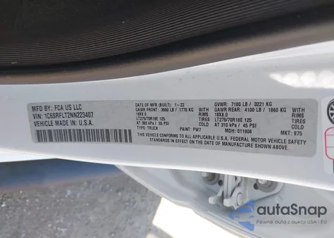 2022 Ram 1500 Rebel 4X4 5'7 Box из США, поврежденный, VIN 1C6SRFLT2NN223407